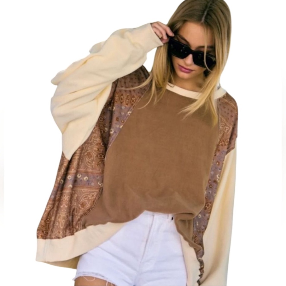 DAVI & DANI Brown and Cream Top